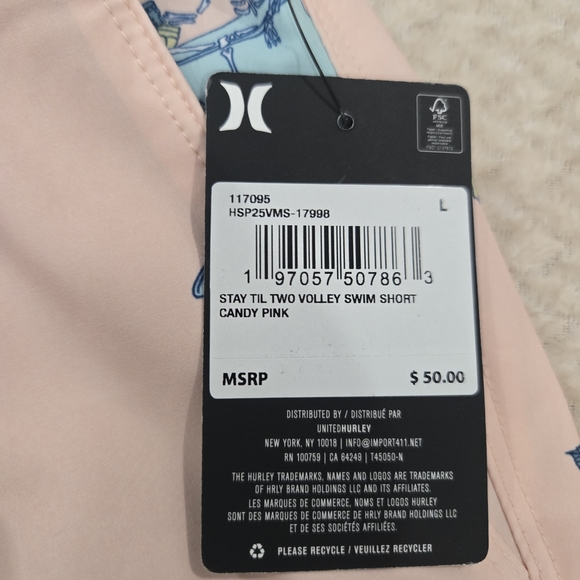 Hurley Stay Til Two Volley Swim Shorts Tropical Drink Pink Men's Sz Large New - Picture 7 of 10